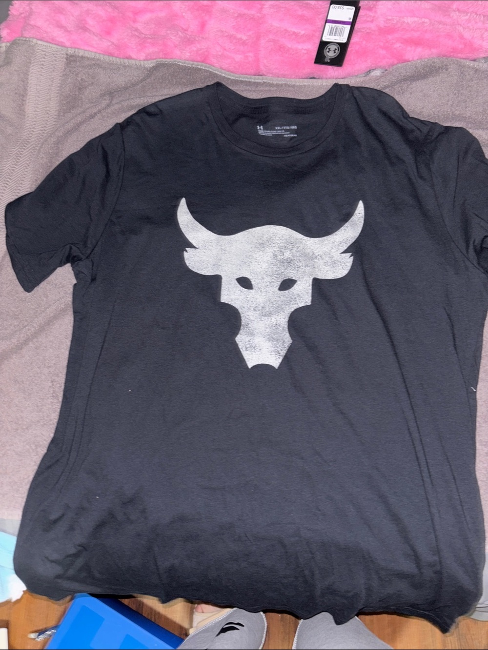 Under Armour Black Tee with Distressed White Bull Graphic